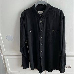 Visitor Long Sleeve Button Down Shirt 70% Silk 30% Cotton Size L Black Color